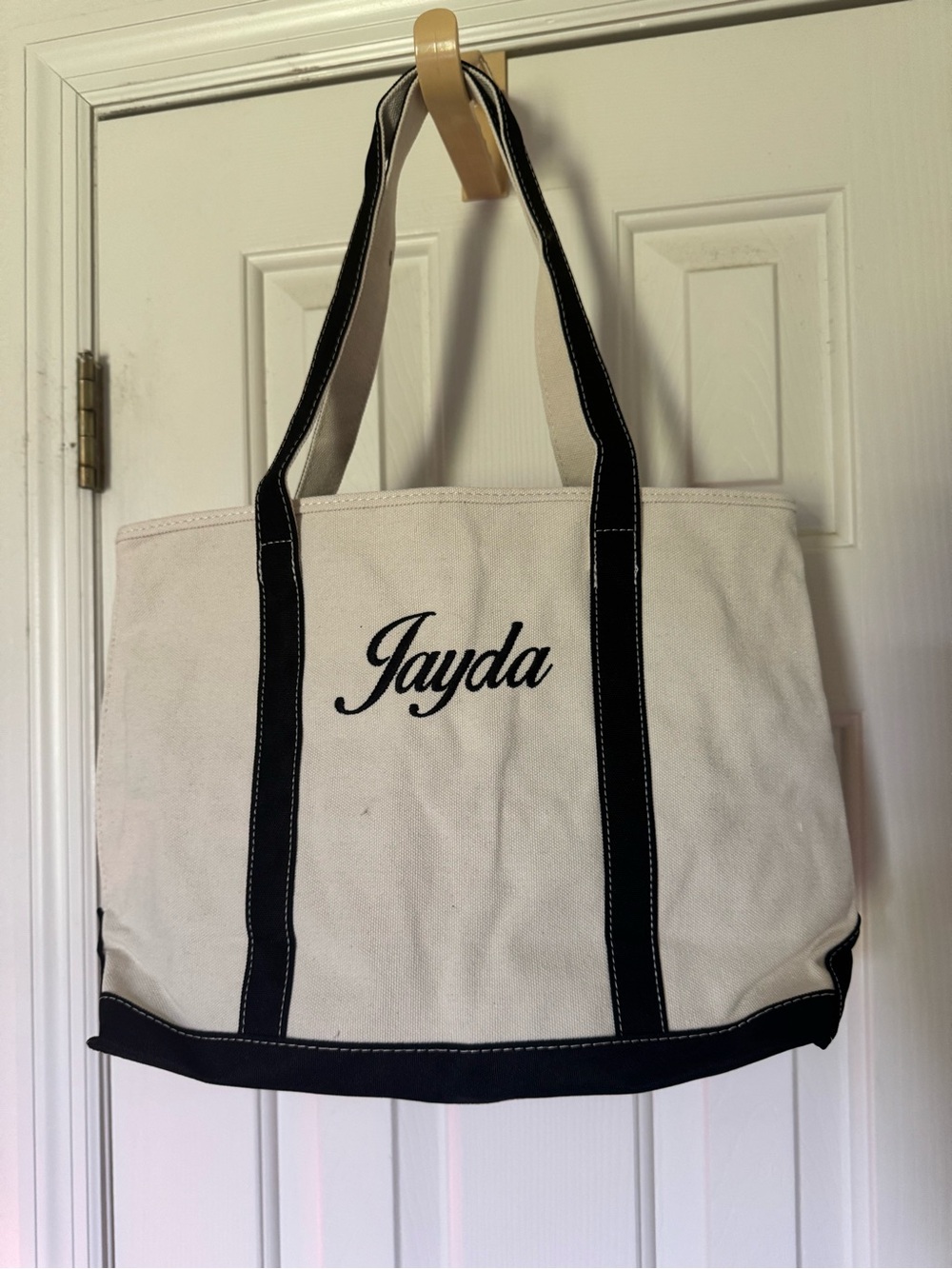Personalized Canvas Tote Bag - Jayda Embroidery in Cream and Black